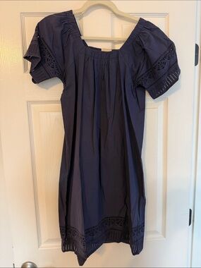 WHIT Navy Eyelet Sleeve Mini Dress